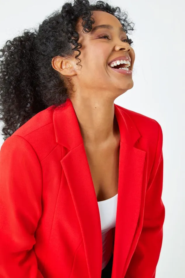 Women Red Petite 34 Sleeve Classic Stretch Blazer Roman Jackets