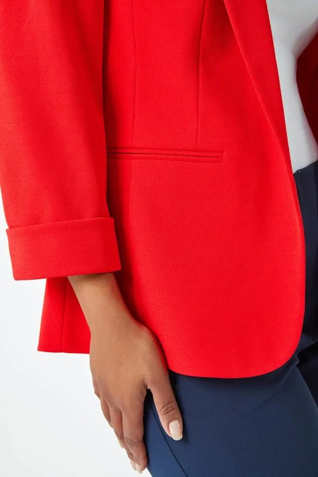 Women Red Petite 34 Sleeve Classic Stretch Blazer Roman Jackets