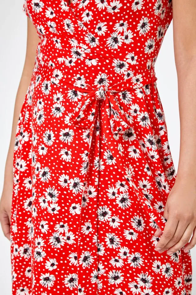 Women Red Petite Floral Jersey Wrap Dress Roman Dresses