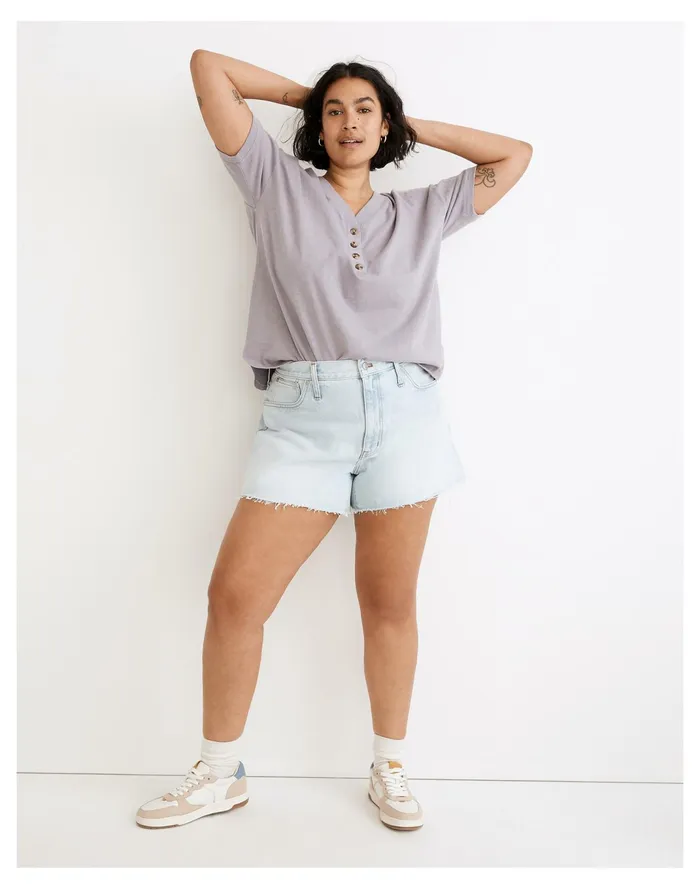 Women Relaxed Henley Tee Faded Lavender Madewell Tees