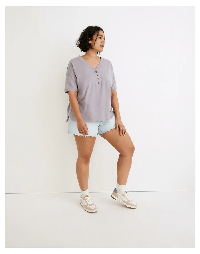 Women Relaxed Henley Tee Faded Lavender Madewell Tees Women Relaxed Henley Tee Faded Lavender Madewell Tees