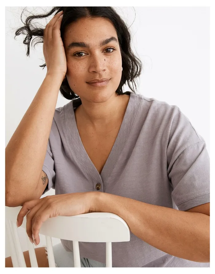 Women Relaxed Henley Tee Faded Lavender Madewell Tees Women Relaxed Henley Tee Faded Lavender Madewell Tees