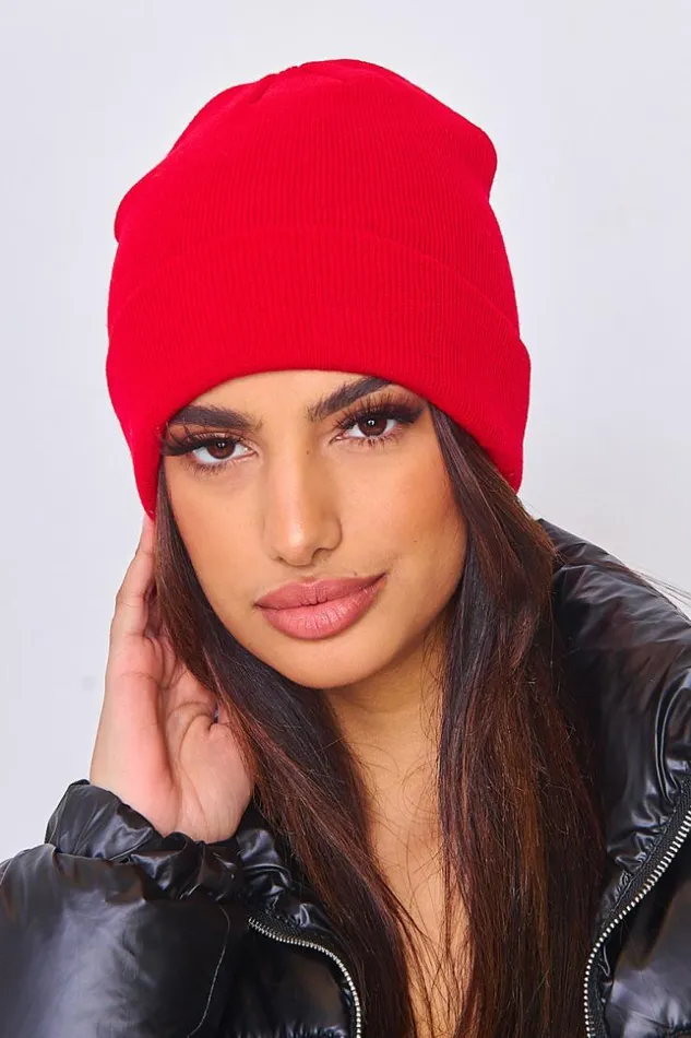 Women Ribbed Beanie Hat In Red Red Brentiny Paris Beanie