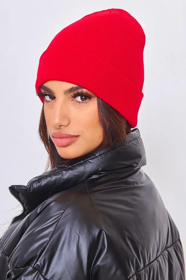 Women Ribbed Beanie Hat In Red Red Brentiny Paris Beanie