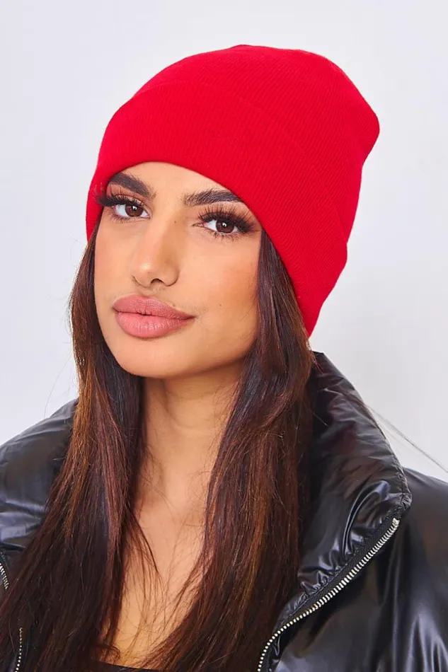 Women Ribbed Beanie Hat In Red Red Brentiny Paris Beanie