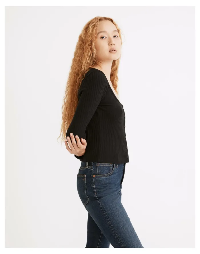 Women Ribbed Cardigan Crop Tee True Black Madewell Sweaters Women Ribbed Cardigan Crop Tee True Black Madewell Sweaters