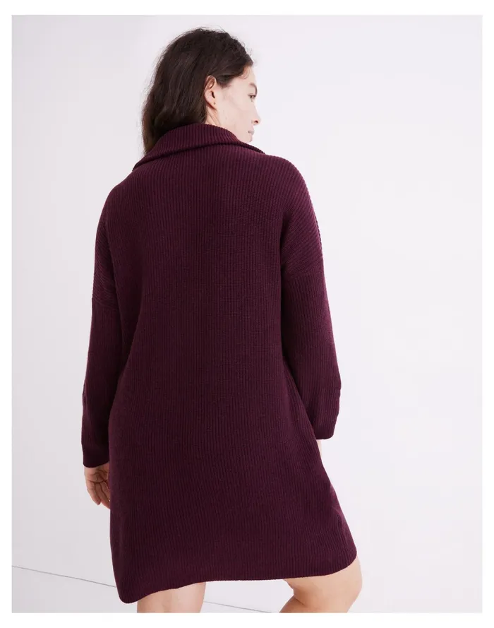 Women Ribbed Half Zip Sweater Dress Hthr Maroon Madewell Dresses Women Ribbed Half Zip Sweater Dress Hthr Maroon Madewell Dresses