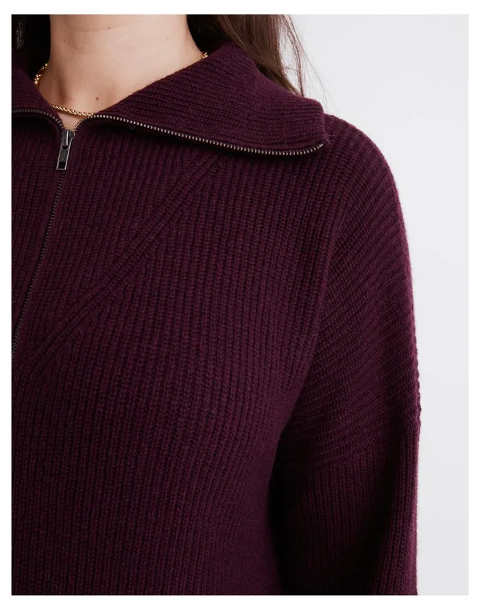 Women Ribbed Half Zip Sweater Dress Hthr Maroon Madewell Dresses Women Ribbed Half Zip Sweater Dress Hthr Maroon Madewell Dresses