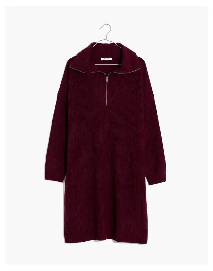 Women Ribbed Half Zip Sweater Dress Hthr Maroon Madewell Dresses Women Ribbed Half Zip Sweater Dress Hthr Maroon Madewell Dresses