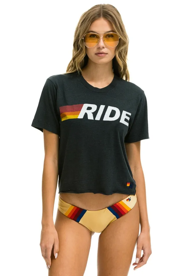 Women RIDE LOGO WHITE BOYFRIEND TEE 8211 CHARCOAL Aviator Nation UnisexTees
