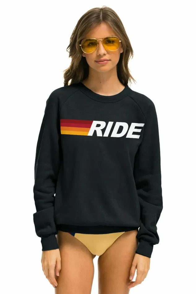 Women RIDE LOGO WHITE CREW SWEATSHIRT 8211 CHARCOAL Aviator Nation UnisexCrewSweatshirt
