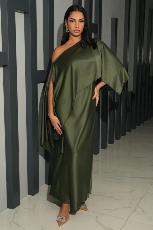Women Robe 2 Pices Bustier Poncho Satin Kaki Khaki Brentiny Paris Short Dresses