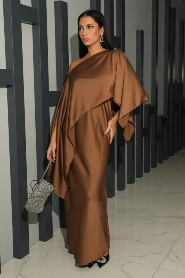 Women Robe 2 Pices Bustier Poncho Satin Marron Brown Brentiny Paris Short Dresses Women Robe 2 Pices Bustier Poncho Satin Marron Brown Brentiny Paris Short Dresses