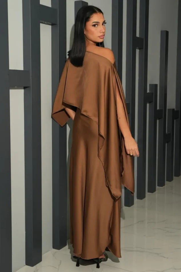 Women Robe 2 Pices Bustier Poncho Satin Marron Brown Brentiny Paris Short Dresses Women Robe 2 Pices Bustier Poncho Satin Marron Brown Brentiny Paris Short Dresses