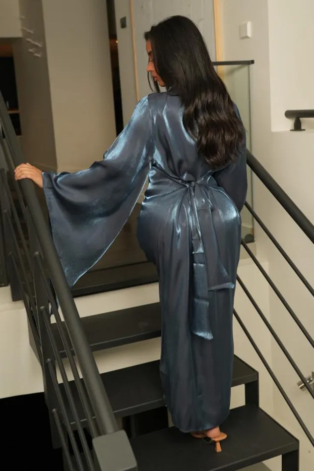 Women Robe Ample Bleue Satine Et Volant Blue Brentiny Paris White Tops