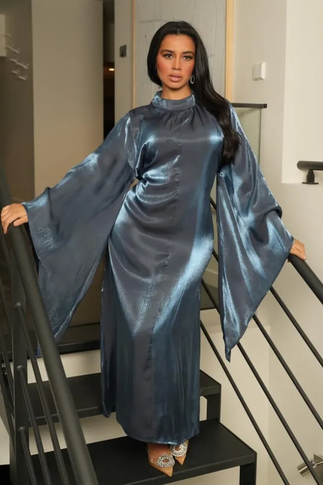 Women Robe Ample Bleue Satine Et Volant Blue Brentiny Paris White Tops