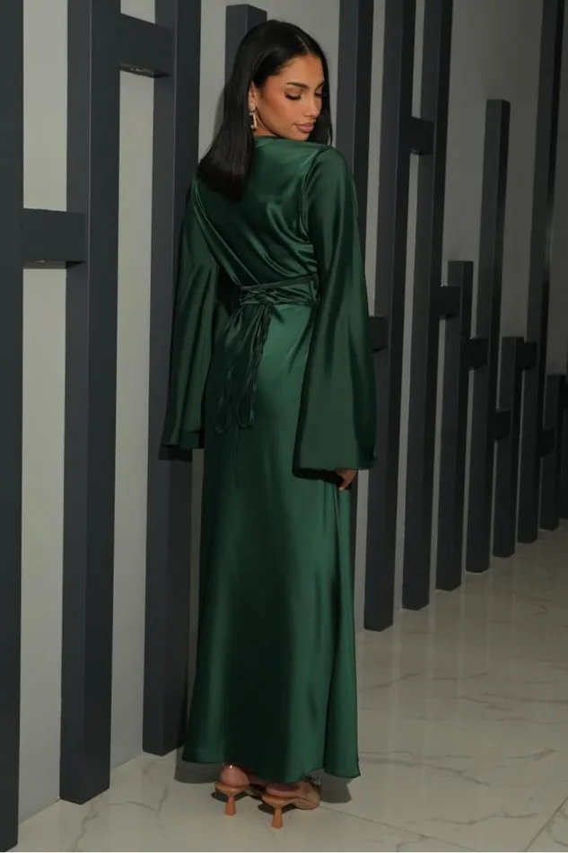 Women Robe Ample Satine Et Croise Au Dos Vert Fonc Green Brentiny Paris Ceremonial Outfits Women Robe Ample Satine Et Croise Au Dos Vert Fonc Green Brentiny Paris Ceremonial Outfits