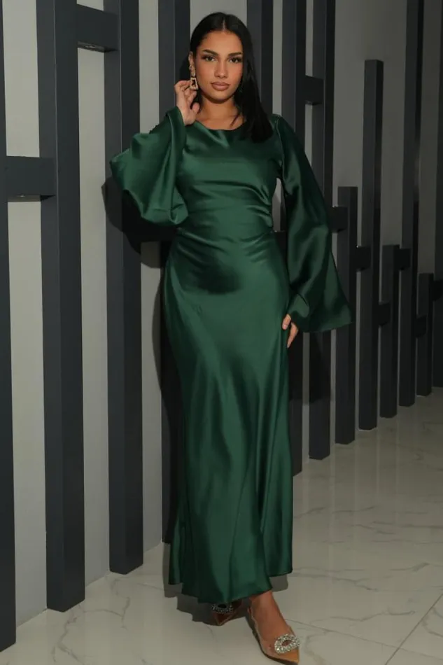 Women Robe Ample Satine Et Croise Au Dos Vert Fonc Green Brentiny Paris Ceremonial Outfits Women Robe Ample Satine Et Croise Au Dos Vert Fonc Green Brentiny Paris Ceremonial Outfits