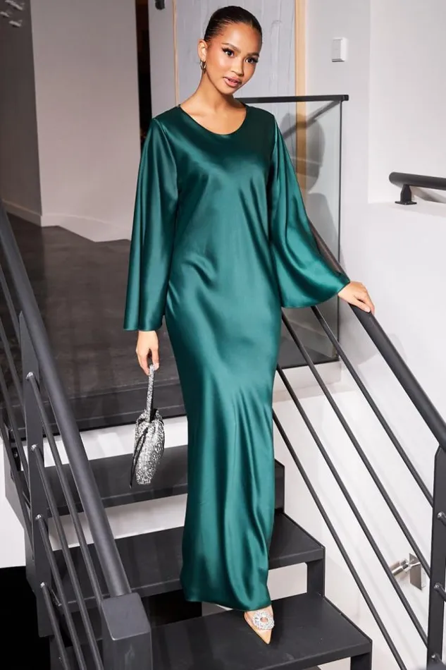 Women Robe Ample Satine Verte Green Brentiny Paris Ceremonial Outfits