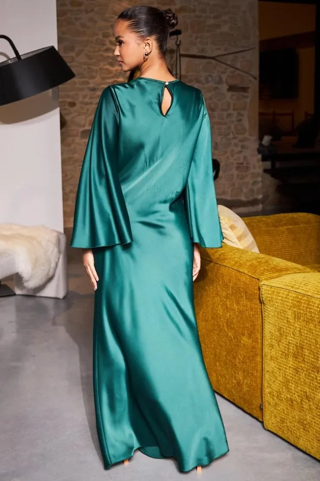 Women Robe Ample Satine Verte Green Brentiny Paris Ceremonial Outfits