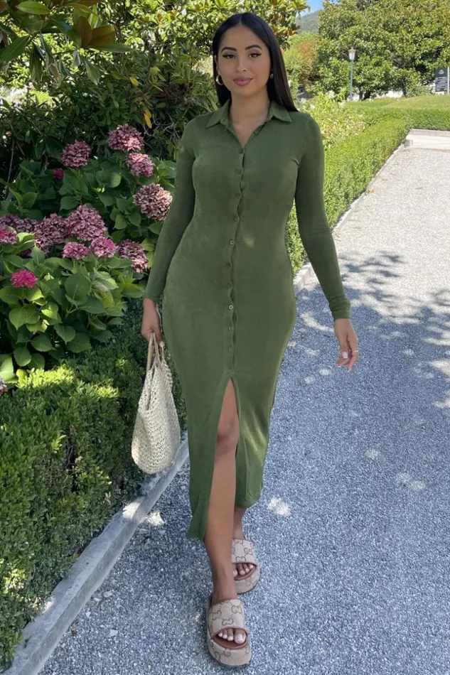 Women Robe Chemise Longue Kaki Khaki Brentiny Paris Short Dresses