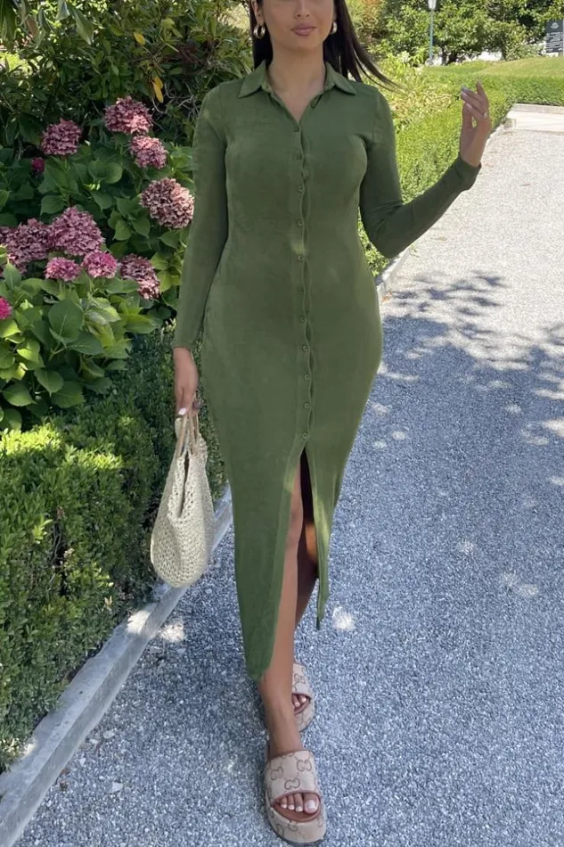 Women Robe Chemise Longue Kaki Khaki Brentiny Paris Short Dresses