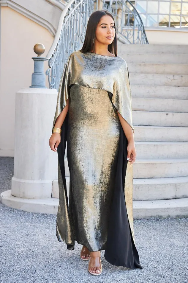 Women Robe Dore Ample Paillete Empicement Voile Manches Courtes Golden Brentiny Paris Ceremonial Outfits Women Robe Dore Ample Paillete Empicement Voile Manches Courtes Golden Brentiny Paris Ceremonial Outfits