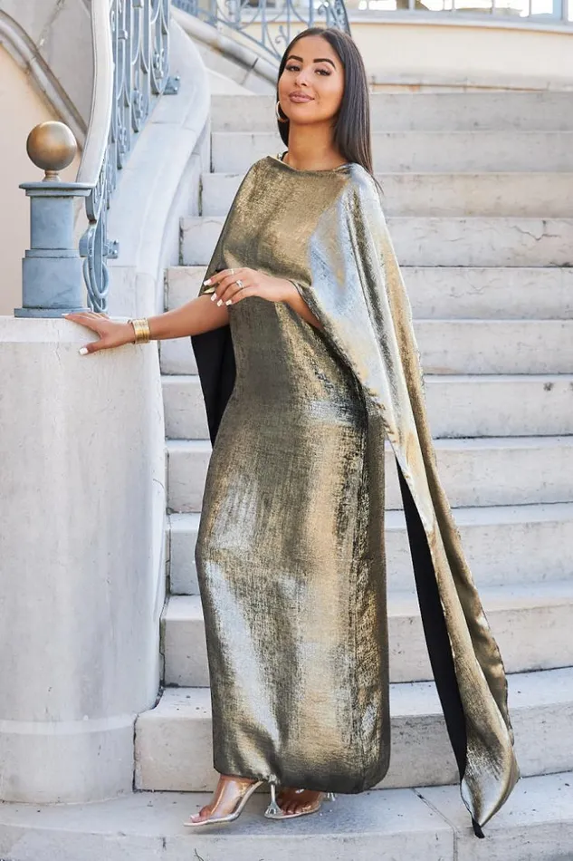 Women Robe Dore Ample Paillete Empicement Voile Manches Courtes Golden Brentiny Paris Ceremonial Outfits Women Robe Dore Ample Paillete Empicement Voile Manches Courtes Golden Brentiny Paris Ceremonial Outfits