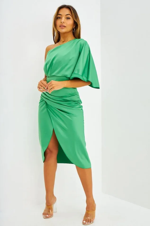 Women Robe Drape Asymtrique Orange Green Brentiny Paris Ceremonial Outfits