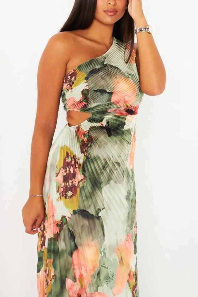 Women Robe Kaki One Shoulder Plisses Et Fleurie Khaki Brentiny Paris Short Dresses Women Robe Kaki One Shoulder Plisses Et Fleurie Khaki Brentiny Paris Short Dresses