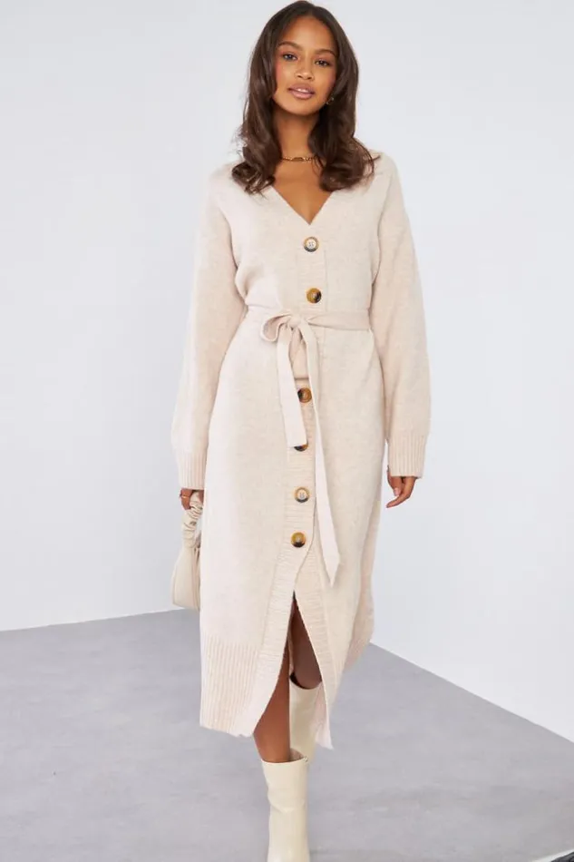 Women Robe Longue Beige Boutons Dcoratifs Beige Brentiny Paris Short Dresses