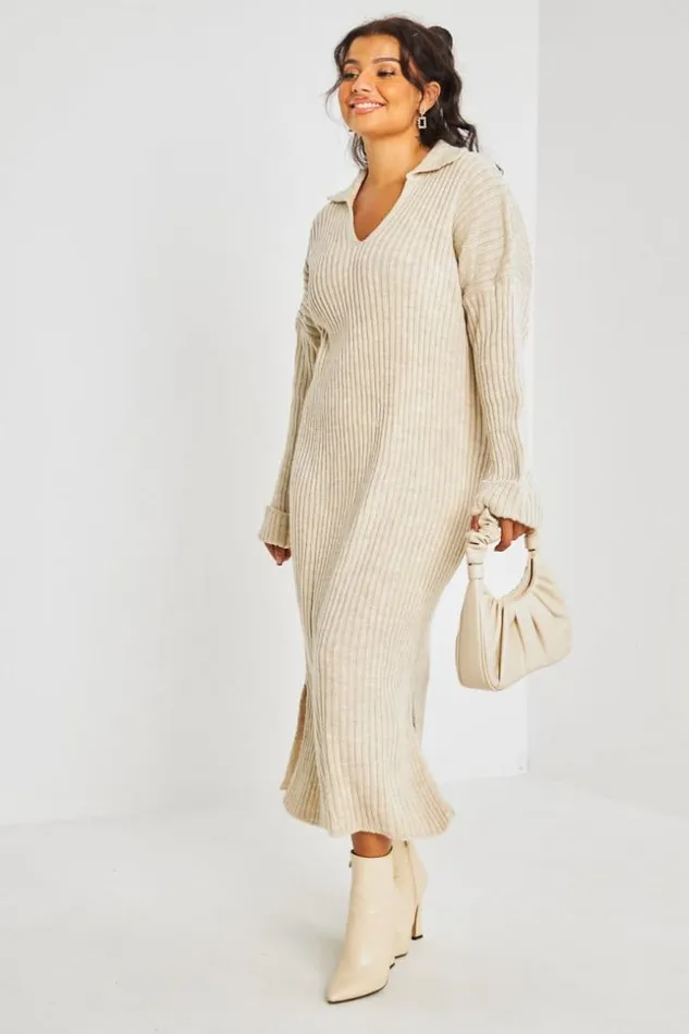 Women Robe Longue Beige En Maille Col Rabats Beige Brentiny Paris Short Dresses Women Robe Longue Beige En Maille Col Rabats Beige Brentiny Paris Short Dresses