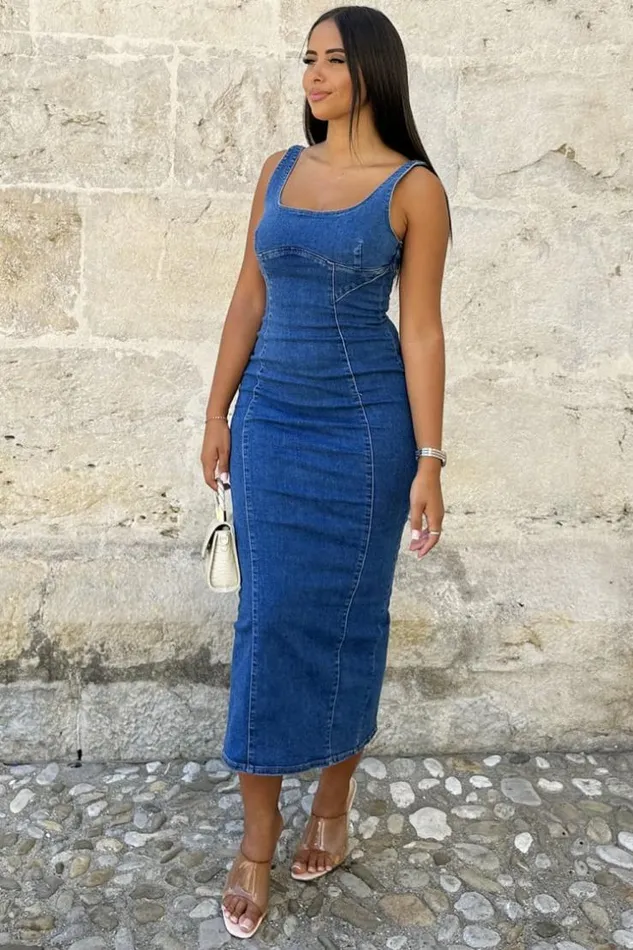 Women Robe Longue En Jeans Bleu Bretelles Large Blue Brentiny Paris Short Dresses Women Robe Longue En Jeans Bleu Bretelles Large Blue Brentiny Paris Short Dresses