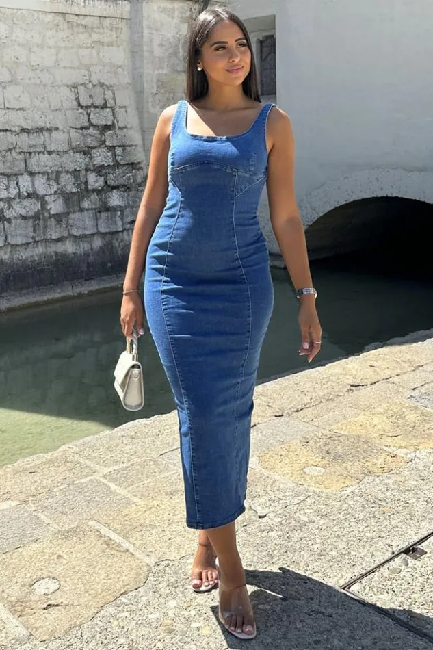 Women Robe Longue En Jeans Bleu Bretelles Large Blue Brentiny Paris Short Dresses Women Robe Longue En Jeans Bleu Bretelles Large Blue Brentiny Paris Short Dresses
