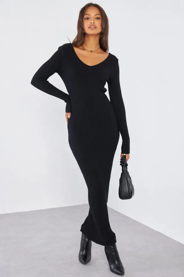 Women Robe Longue Noire Basic Moulante Black Brentiny Paris Short Dresses