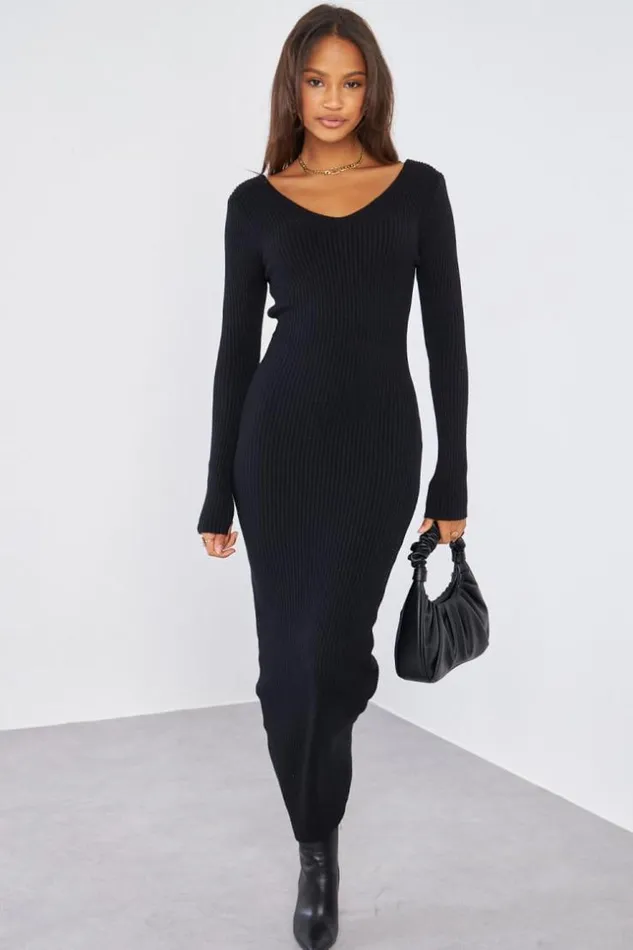 Women Robe Longue Noire Basic Moulante Black Brentiny Paris Short Dresses