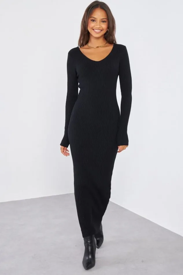 Women Robe Longue Noire Basic Moulante Black Brentiny Paris Short Dresses