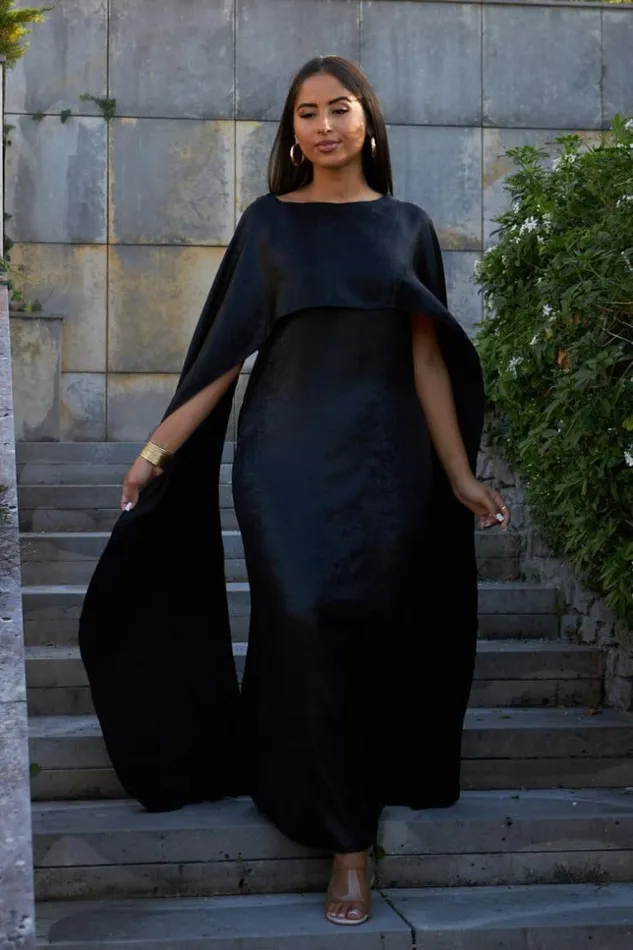 Women Robe Noire Ample Paillete Empicement Voile Manches Courtes Black Brentiny Paris Short Dresses