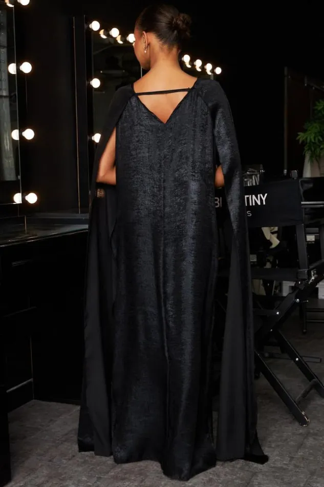 Women Robe Noire Ample Paillete Empicement Voile Manches Courtes Black Brentiny Paris Short Dresses