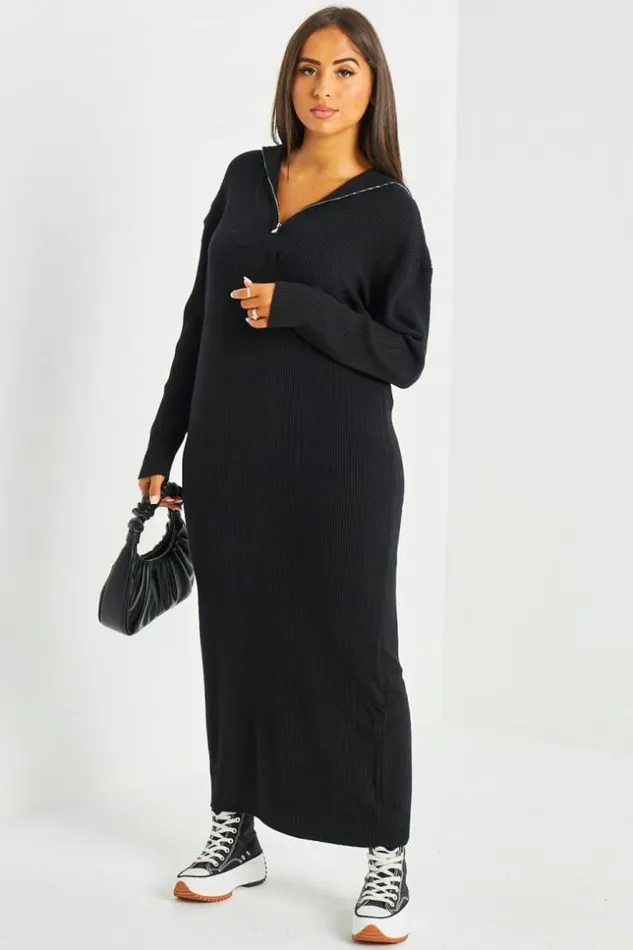 Women Robe Pull Noire Col Roule Black Brentiny Paris Short Dresses