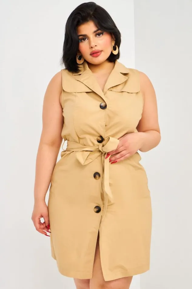 Women Robe Saharienne Beige Sans Manches Beige Brentiny Paris See Everything Women Robe Saharienne Beige Sans Manches Beige Brentiny Paris See Everything
