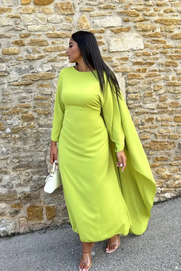 Women Robe Verte Ceinture Empicement Cape Green Brentiny Paris Ceremonial Outfits