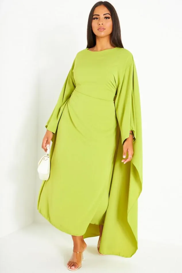 Women Robe Verte Ceinture Empicement Cape Green Brentiny Paris Ceremonial Outfits