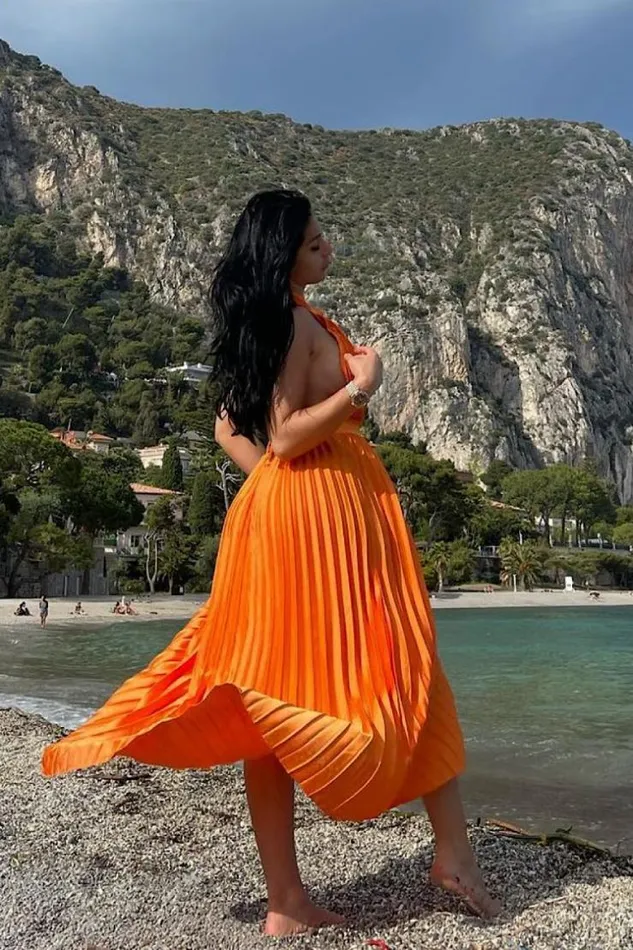 Women Roble Longue Satine Orange Brentiny Paris Ceremonial Outfits