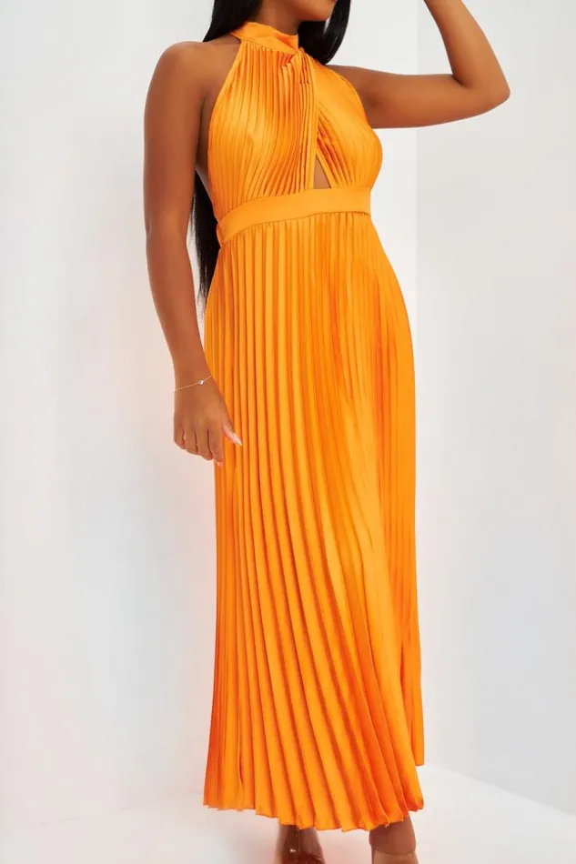 Women Roble Longue Satine Orange Brentiny Paris Ceremonial Outfits