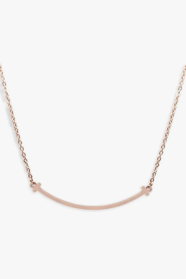 Women Rose Gold Stainless Steel Smile Necklace Roman Jewellery