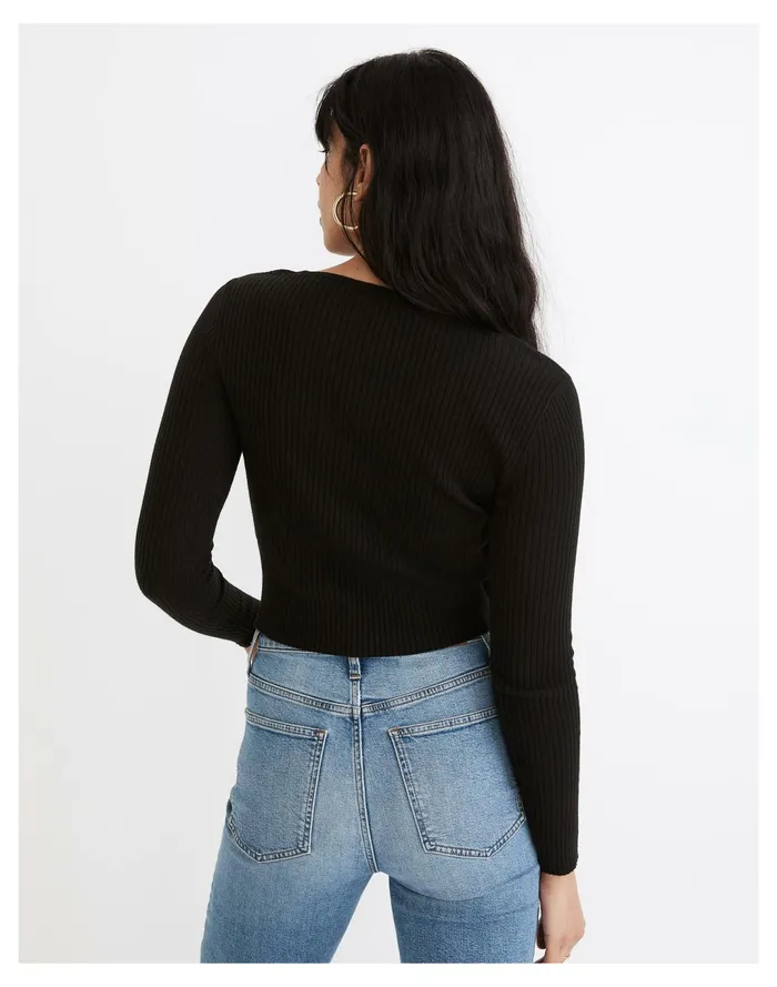 Women Rosseau Square Neck Crop Cardigan Top True Black Madewell Sweaters Women Rosseau Square Neck Crop Cardigan Top True Black Madewell Sweaters
