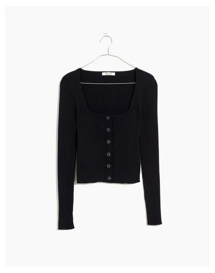 Women Rosseau Square Neck Crop Cardigan Top True Black Madewell Sweaters Women Rosseau Square Neck Crop Cardigan Top True Black Madewell Sweaters