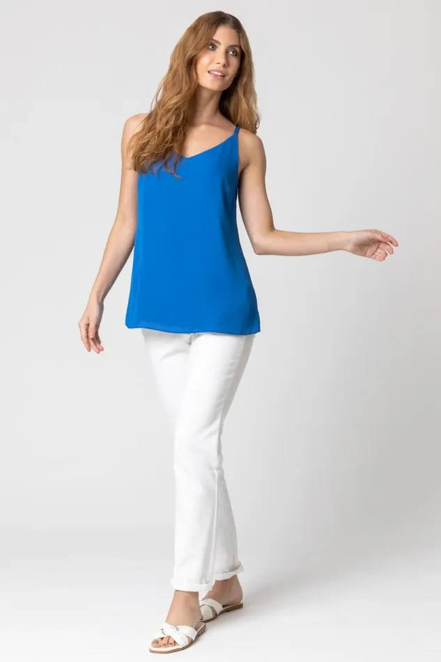 Women Royal Blue Cross Back VNeck Camisole Roman Tops