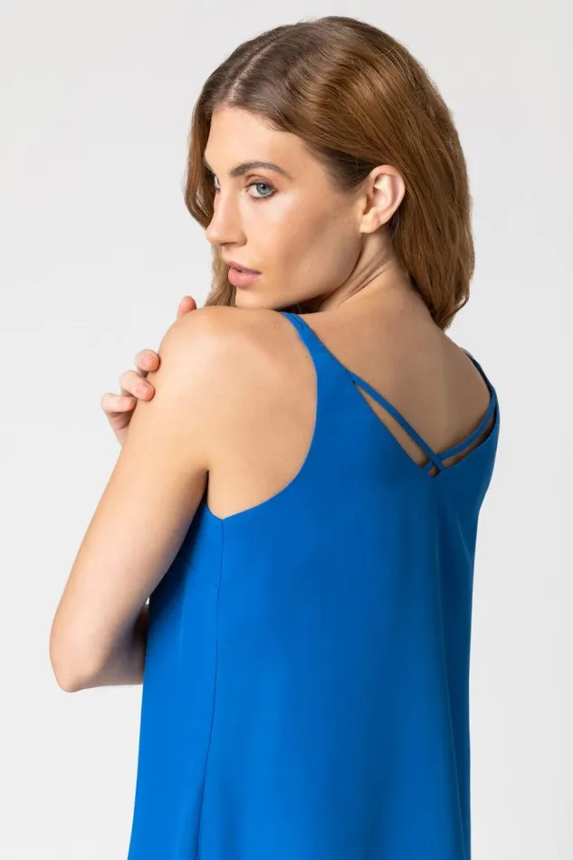 Women Royal Blue Cross Back VNeck Camisole Roman Tops